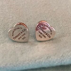 Return to Tiffany & Co Heart Tag Earrings in Silver, Mini w/ original box/cloth
